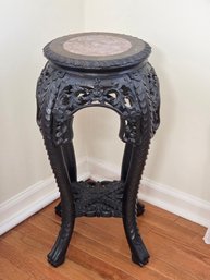 Oriental Marble Top Carved Wood Plant Stand