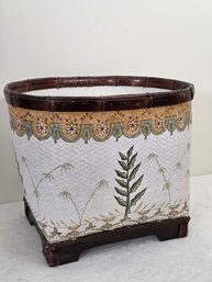 Painted Woven Basket W/ Bamboo Accents