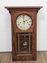 Arts & Crafts Style Oak Mantle Clock W/ Westminster Chimes