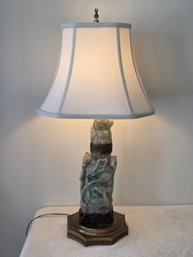 Oriental Carved Hardstone Lamp W/ Brass Details