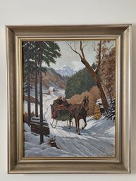 Winter Scene Oil Painting - Signed J. Kreisel