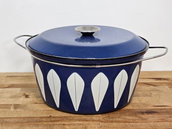 Vintage MCM Cathrineholm Norwegian Lotus Pattern Blue Enamelware Dutch Oven