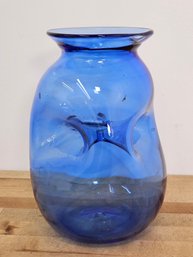 Vintage Blenko Hand-Blown Cobalt Blue Art Glass Vase