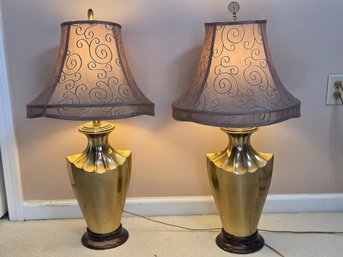 Pair Of Brass Urn Style Table Lamps