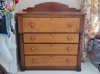 Antique Empire Style Tiger Maple & Cherry Chest Of Drawers