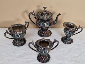 (4pc) Antique Derby Silver Co. Quadruple Silver-Plated Tea Set
