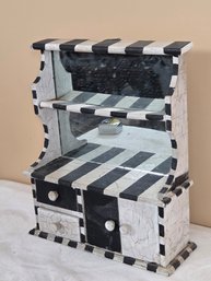 Hand-Painted Diminutive Wooden Cabinet W/ Mirror - Wall Decor