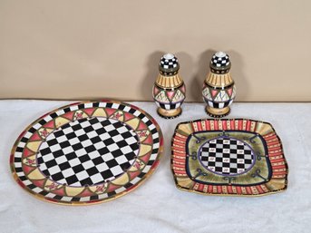 (4pc) Amber Rose By Ambiance Serving Plates & Salt And Pepper Shakers