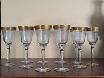 (10pc) Tiffin Franciscan Wine Goblets In 'Rambler Rose' Pattern
