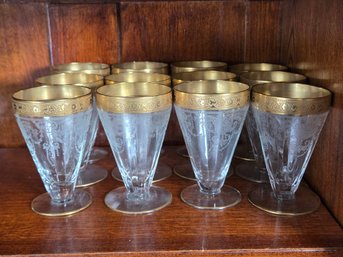 (12pc) Tiffin Franciscan Footed Tumblers In 'Rambler Rose' Pattern.