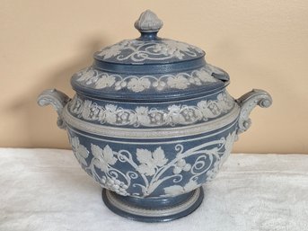 Antique German Stoneware Lidded Tureen W/ Grape Leaf Design