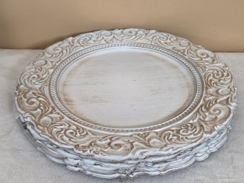 (6pc) Decorative Acrylic Charger Plates W/ Distressed White Finish