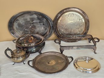 Large Grouping Of Silver Plated Serving Items