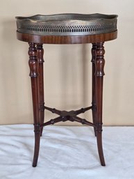 Mahogany Side Table W/ Brass Tray Top  - Marked Mottahedeh