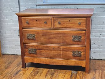 Antique Victorian 4 Drawer Low-Boy Dresser W/ Brass Hardware