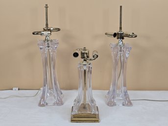 Grouping Of 3 Cofrac Art Verrier France Blown Crystal Table Lamps