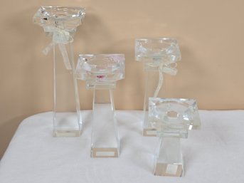 Grouping Of 4 Clear Glass Candleholders