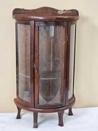Antique Dark Wood Footed Bow Front Miniature Curio Cabinet