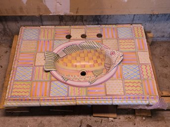 Mackenzie Childs Ceramic Tile Fish Shaped Sink / Vanity Top