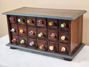Vintage Painted 18-Drawer Apothecary Chest Of Drawers W/ MacKenzie Childs Drawer Pulls