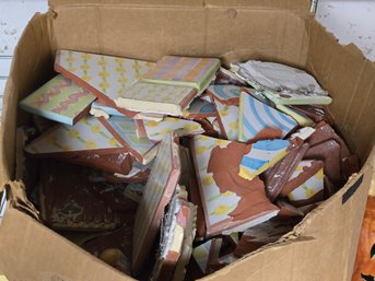 Box Filled With Broken Mackenzie Childs Tiles - For Crafting