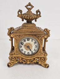 Small Victorian Gilt Metal Desk Clock By The Waterbury Clock Co - Ca. 1890s