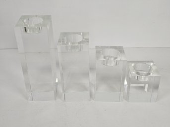 4pc. Set Of Glass Crystal Cube Candle Sticks
