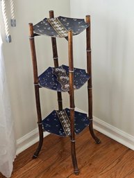Oriental Bamboo 3-Tier Pedestal W/ Painted Ceramic Plates