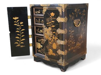 Oriental Black Lacquer Jewelry Cabinet