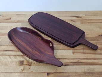 Pair Of Mid-Century Modern 1960s Anri Form Italian Burmese Teak Charcuterie Board / Tray