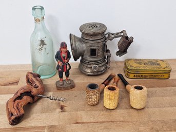 Antiques Grouping - Corn Cob Pipes, Lantern & More