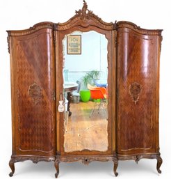 Louis XV Style Diamond Parquetry Mirrored Armoir - 79' L