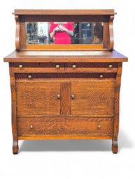 Stunning Antique 19th Century Tiger Oak Empire Style Mirrored Buffet Cabinet