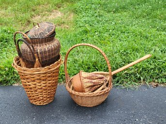 Antique Primitive Hand-Woven Wicker & Gathering Basket Lot