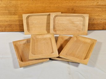 6pc. Hand-Carved Wooden Trays
