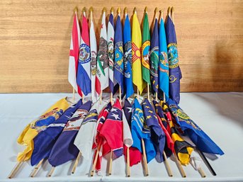 Lot Of Vintage US State & American Hand Held Flags