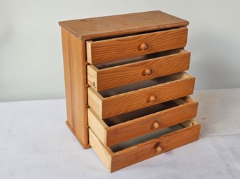 Vintage Swedish Modern Tabletop 5 Drawer Storage Cabinet