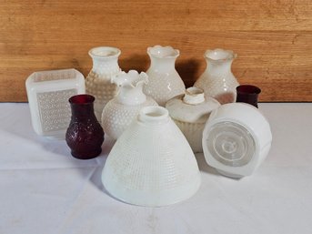 Vintage Milk Glass And Red Glass Lamp Shades