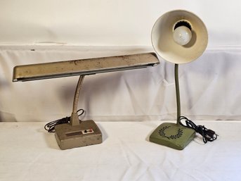 2 Vintage Metal Industrial Desk Lamps