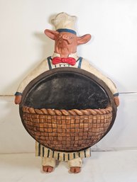 Vintage Bill Huebbe Whimsical Pig Chef Wall Sculpture - Chalk Board Menu Display