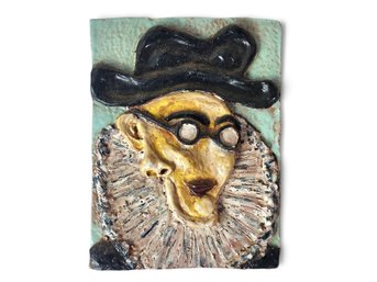 Picasso Style Ceramic Art Plaque Portrait Of Jaume Sabartés With Ruff And Cap