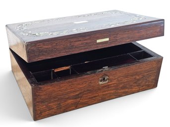 Victorian Rosewood Writing Slope Lap Desk W/ Mother-of-Pearl Floral Inlay