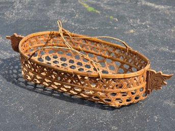 Vintage Woven Bamboo Boat Basket