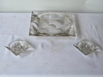 Vintage Brutalist Glass 3pc. Ashtray Set