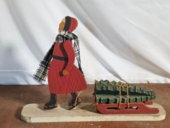 Vintage Wooden Folk Art Ice Skater Decoration