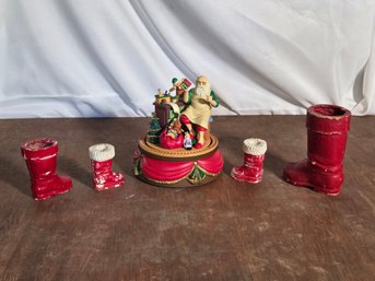 Vintage Santa Boots & Christmas Music Box