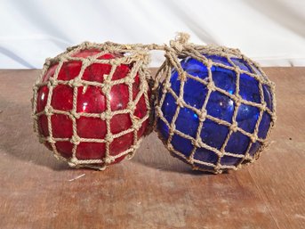 Vintage Red And Blue Glass Nautical Fishing Floats