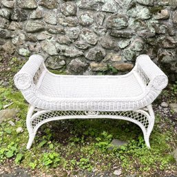 Vintage White Wicker Bench / Settee