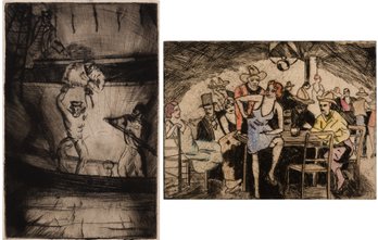 Peggy Bacon, Am. 1895-1987, Two Works: Illustrated Scenes