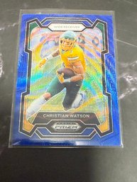 2024 Panini Prizm Draft Picks Christian Watson Blue Wave Prizm Football Card